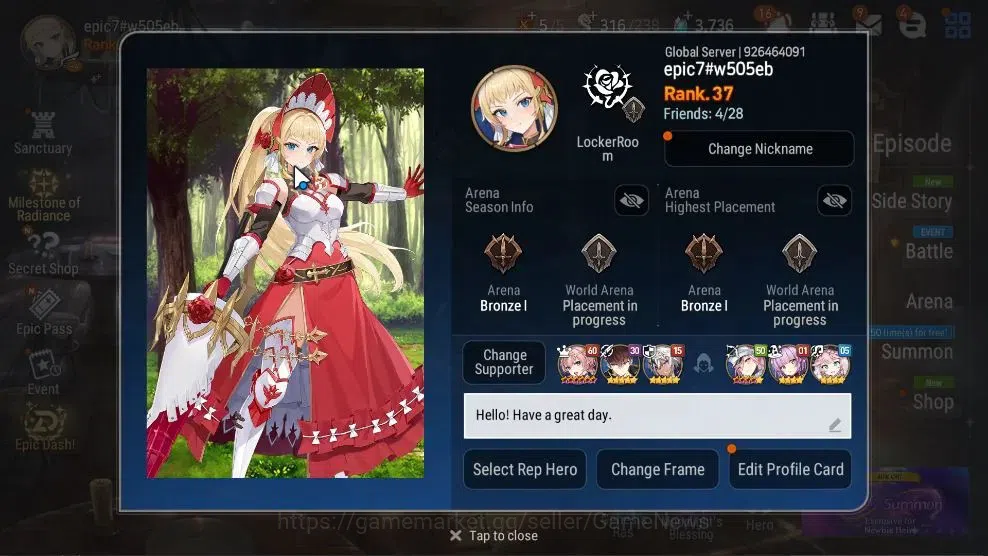 Epic Seven Accounts Starter GLOBAL UnVerif|New Era|4 ML(Rhiana&Luc,Straze,M Kawerik,Etc)+Ab Fumyr,Estele,Ivana,Etc|Poh 2