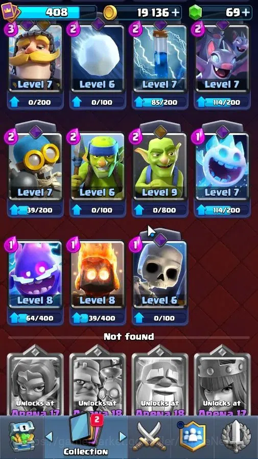 Clash Royale Accounts High-End Lv 408|KTL 9|Trophy 3107|Limited Skin|Card 57/122|4 EVO 0 Hero|1 Champ 3 Legend 8 Epic 19 19