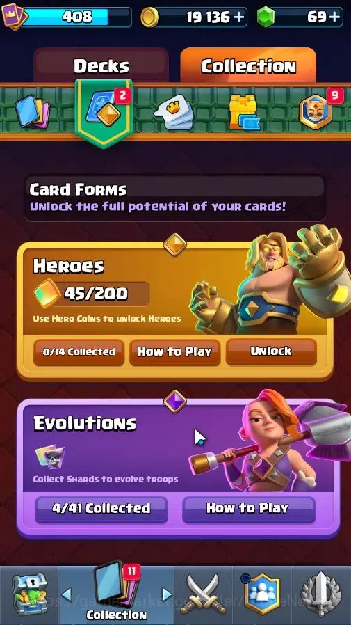 Clash Royale Accounts High-End Lv 408|KTL 9|Trophy 3107|Limited Skin|Card 57/122|4 EVO 0 Hero|1 Champ 3 Legend 8 Epic 19 8