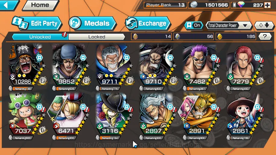 One Piece Bounty Rush Accounts GLOBAL| 6 EX FR shanks, FZ zephyr, CA kaido, hero  image 3