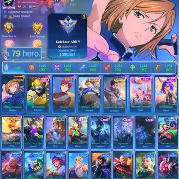Mobile Legends: Bang Bang Accounts Smurf HERO 79 SKIN 109 | EMBLEM GOOD | JJK MELISA | LUCKBOX JHONSON| VALE GARA| EPIC NANA