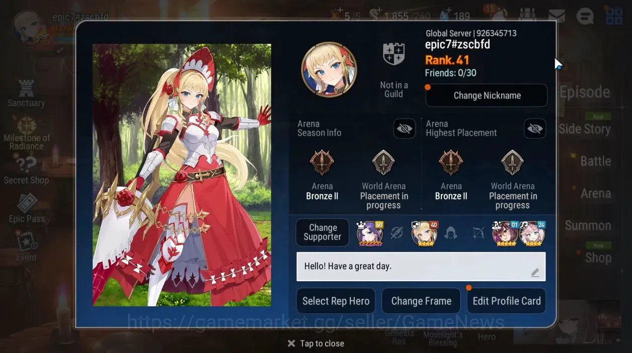 Epic Seven Accounts Limited Hero Global|UnVerif|NewEra|4 ML[LOT Scale,EIlynav,EW Ludwig,FCecilia]+Tenebria,Fenne,etc|PoH 2