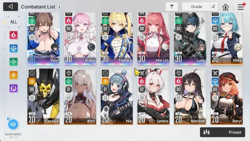 Chaos Zero Nightmare Accounts GLOBAL Lv33|5 SSR[Mei Lin+Sign,Diana,Tiphera,Yuki,Luke]+10 SR[SelenaM2,NiaM1,Etc]|1 SSR 3