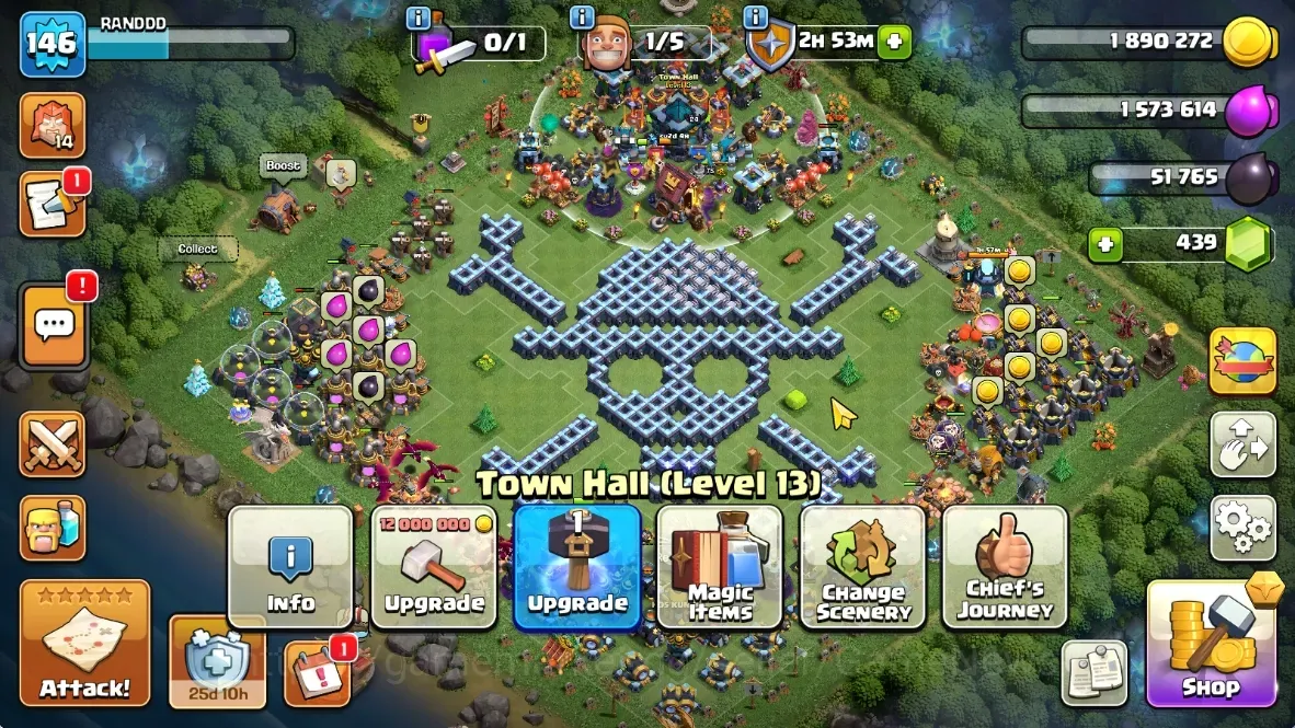 Clash of Clans Accounts High-End LV 146|TH 13|HH 7|BH 8|Limited Skin|BK 70,AQ 75,MP 45,GW 45,RC 24|BM 18,BC 15|252 League 1