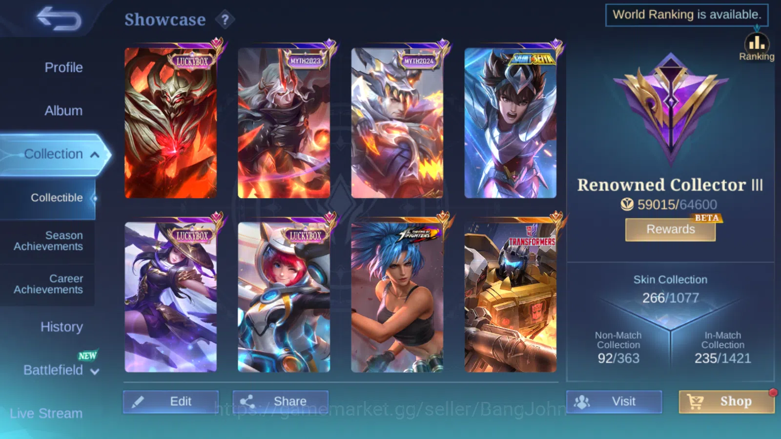 Mobile Legends: Bang Bang Accounts Hero 131 | skin 266 | Emblem all max | renowned co image 2