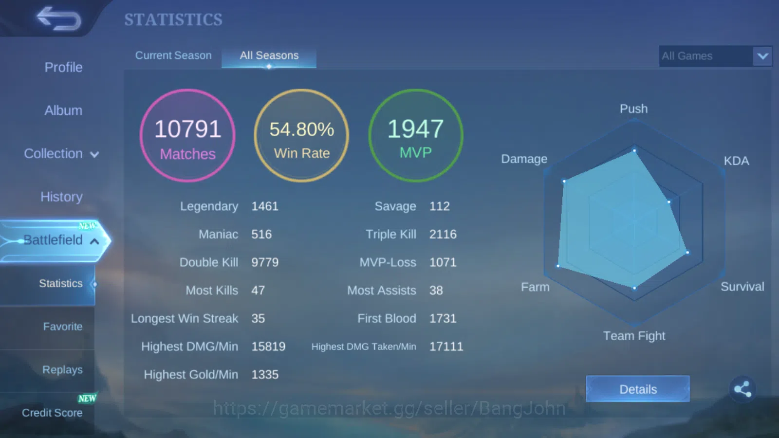Mobile Legends: Bang Bang Accounts Hero 131 | skin 266 | Emblem all max | renowned co image 3