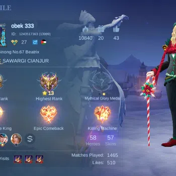 Mobile Legends: Bang Bang Accounts Others Global|Hero 58|Skin 57|Junior|S.A.B.E.R Freya+Johnson,Collab Cyclops,Christmas