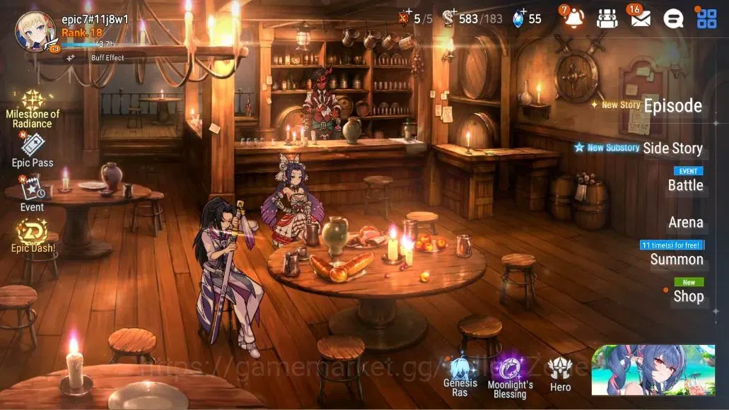 Epic Seven Accounts Starter Global|Starter|1M(CLilias)+Tenebria,Sigret,Estelle|PoH+Bless ON|5.2M Gold|333 CB|Energy 13