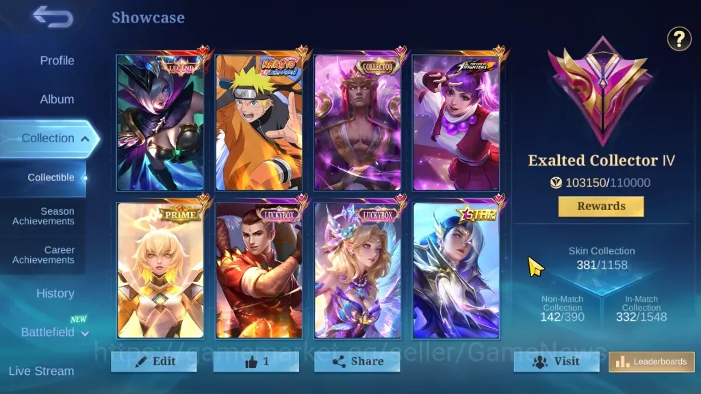 Mobile Legends: Bang Bang Accounts Collector Skin 382|High Immo 145|Legend Miya,Naruto Lukas,KOF(Guin,Karina),Prime 1
