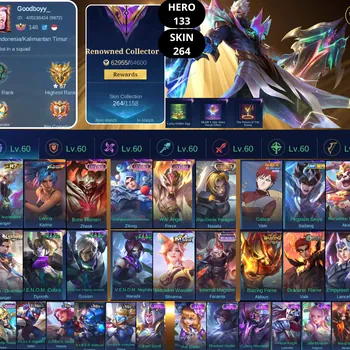 Mobile Legends: Bang Bang Accounts Smurf BEST OFFER | HERO 133 | SKIN 264 | GRANGER M7 | KARINA KOF | 3X LUCKYBOX | NATALIA