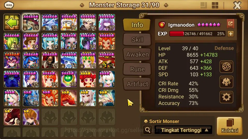 Summoners War: Sky Arena Accounts Mid-Game ASIA|Lv 98|2 LD [Asima,Jaduel and Aepiah]|33+ NB5[Laika,Bolverk,Etc]+71 12