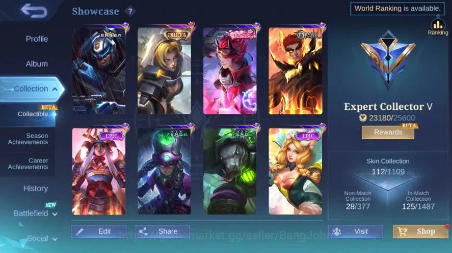 Mobile Legends: Bang Bang Accounts Global|Skin 112|Expert V|Collector Natalia,P.A.C.E image 2