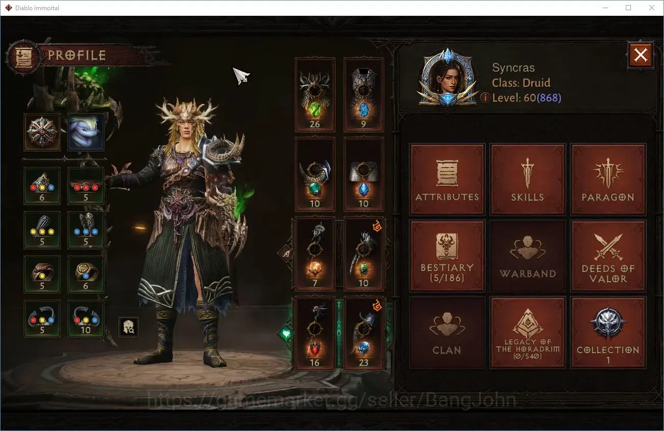 Diablo Immortal Accounts Mid-Tier SA - Izual | 60 (868) Druid - Slayer |CR 43K |Reso 480 |Inferno 3 |Lv 30 1