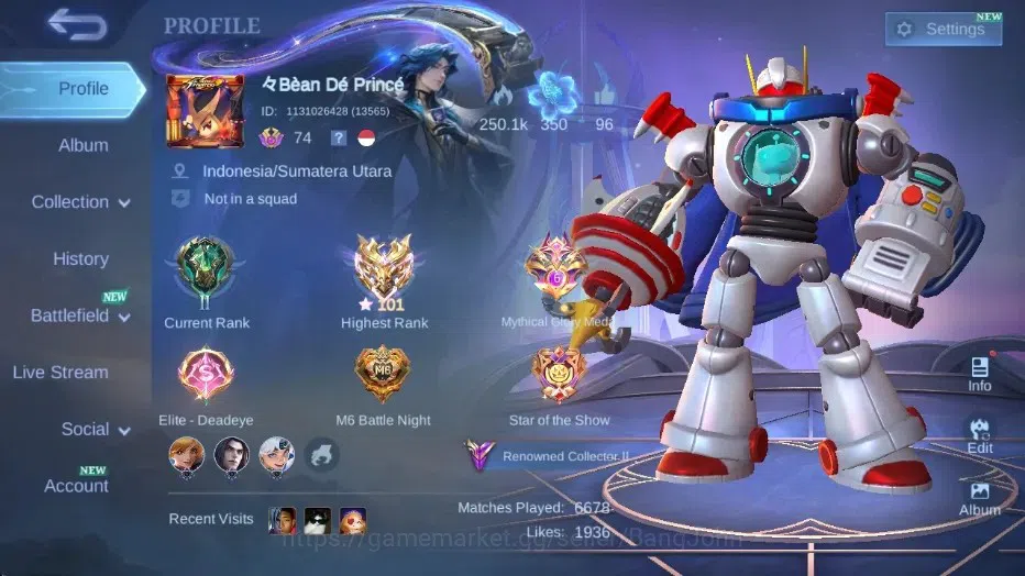 Mobile Legends: Bang Bang Accounts Collector Global|Skin 259|Renowned|KOF Karina,Sanrio Floryn,STARLIGHT Hayabusa,Collector 1