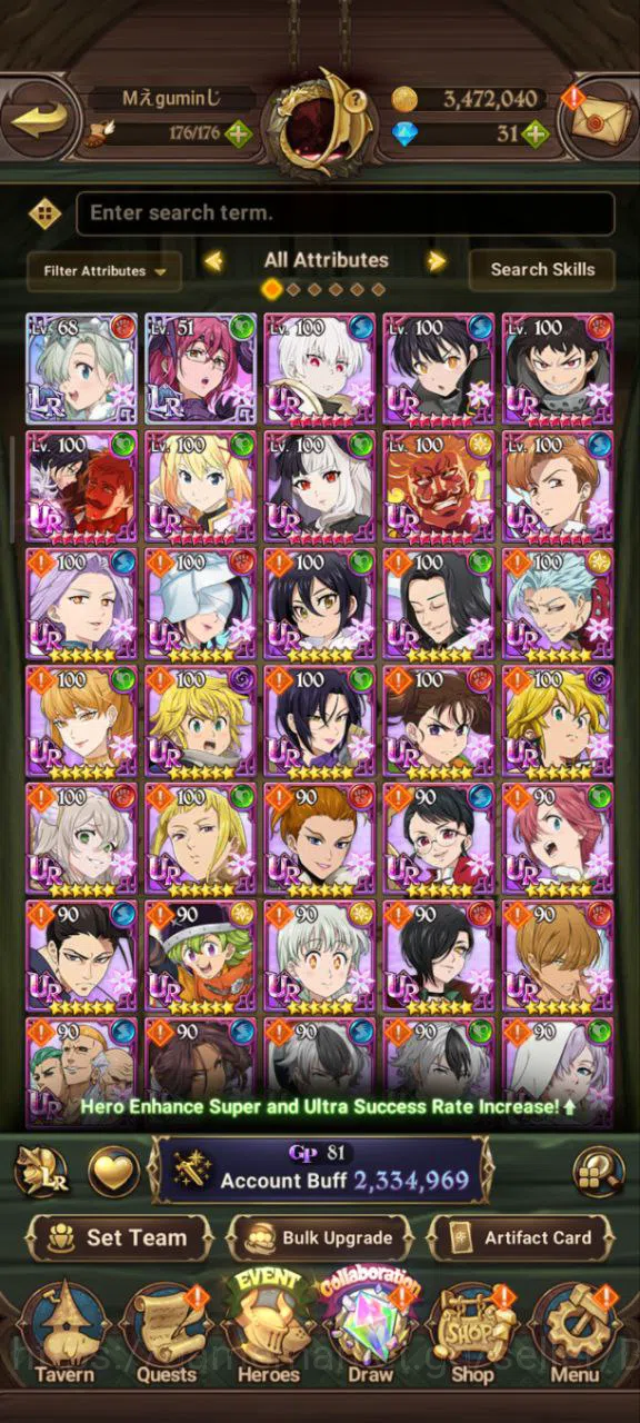 The Seven Deadly Sins: Grand Cross Accounts Others Asia | 2,3M CC | 2 LR Elizabeth+Hijack Gowter | 3 UR DKM+Chaos Arthur+WK 2