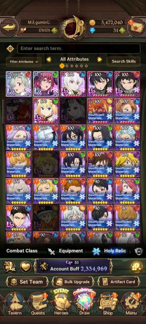 The Seven Deadly Sins: Grand Cross Accounts Others Asia | 2,3M CC | 2 LR Elizabeth+Hijack Gowter | 3 UR DKM+Chaos Arthur+WK 4