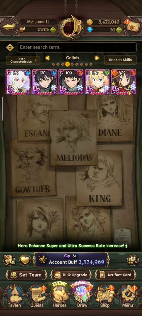 The Seven Deadly Sins: Grand Cross Accounts Others Asia | 2,3M CC | 2 LR Elizabeth+Hijack Gowter | 3 UR DKM+Chaos Arthur+WK 5