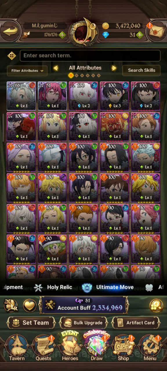 The Seven Deadly Sins: Grand Cross Accounts Others Asia | 2,3M CC | 2 LR Elizabeth+Hijack Gowter | 3 UR DKM+Chaos Arthur+WK 6
