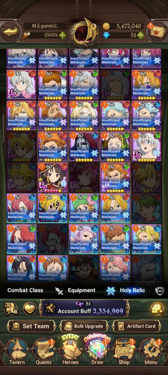 The Seven Deadly Sins: Grand Cross Accounts Others Asia | 2,3M CC | 2 LR Elizabeth+Hijack Gowter | 3 UR DKM+Chaos Arthur+WK 7