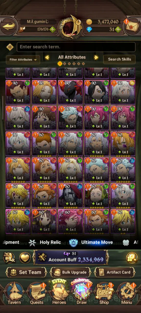 The Seven Deadly Sins: Grand Cross Accounts Others Asia | 2,3M CC | 2 LR Elizabeth+Hijack Gowter | 3 UR DKM+Chaos Arthur+WK 8