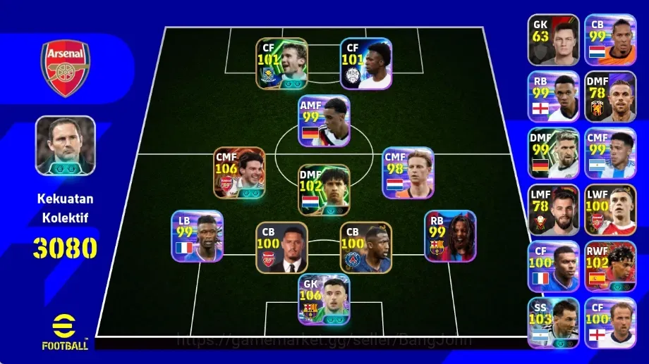 eFootball Accounts High-End Android|PW 3080|Declan Rice Big T,Joan Garcia Show T,Lionel Messi Show T,Frank Rijkaard 1