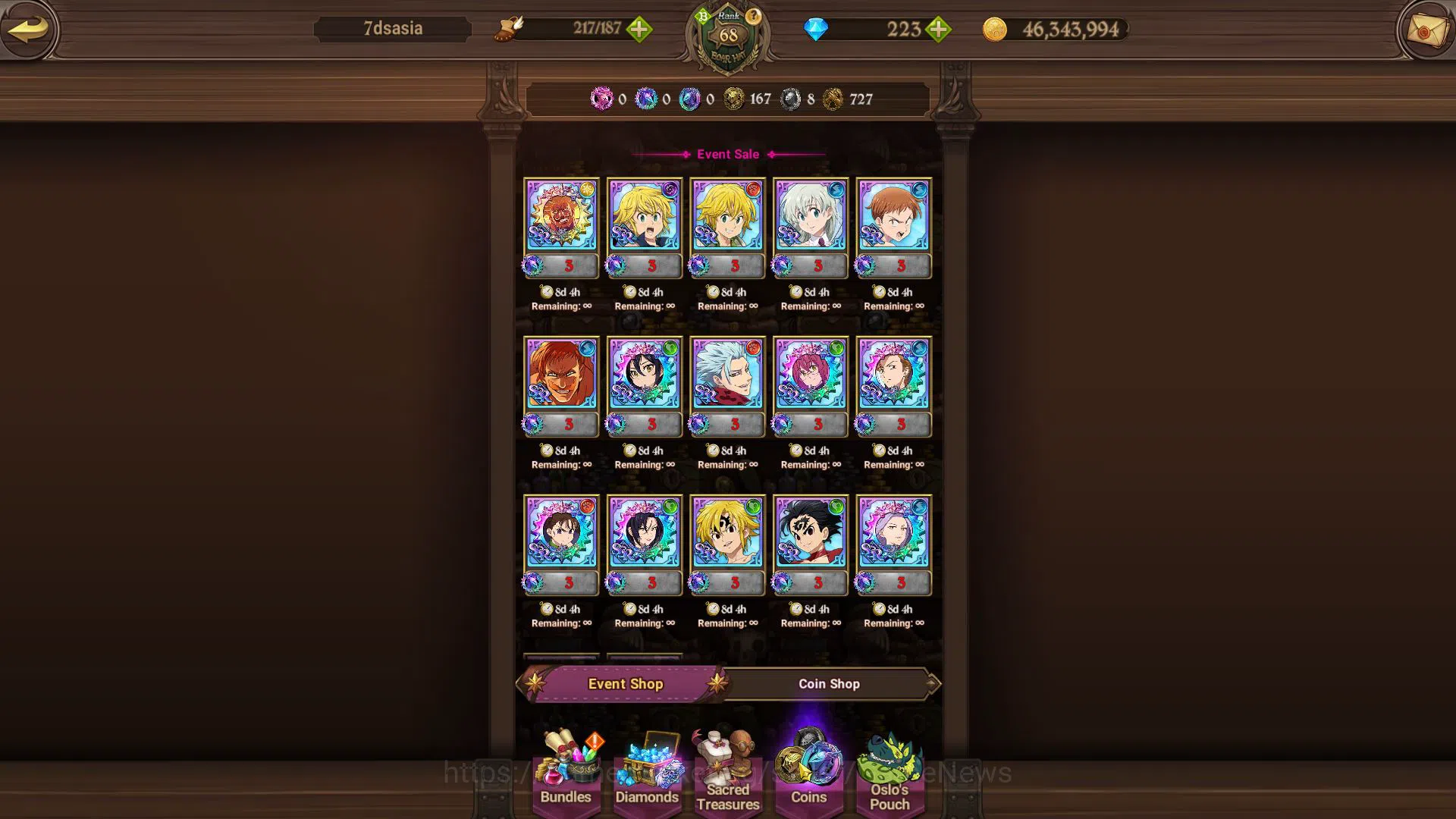 The Seven Deadly Sins: Grand Cross Accounts Asia|2,3M CC|223 DM|1 LR+8 UR|Elizabeth,Salos,Sabu image 12