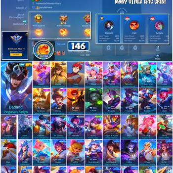 Mobile Legends: Bang Bang Accounts #4604 146 Skins | Badang Pegasus Seiya (SAINT SEIYA) | Vale Gaara (NARUTO) | Harley Great