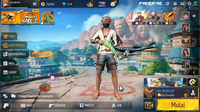 Free Fire Accounts Indo|2 EVO FAMAS Demonic & Groza Popblaster|M1887 Emerald,Frostfire Fist Etc|Pain Bundle|204 Vault 67 1