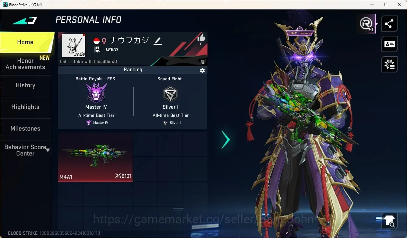 Blood Strike Accounts Rare Skin ASIA | 2 Eternal: ZERO-Odashadow,M4A1-Blight's | 1 Ultra Gun | Katana Ronin | 5 Ultra 1