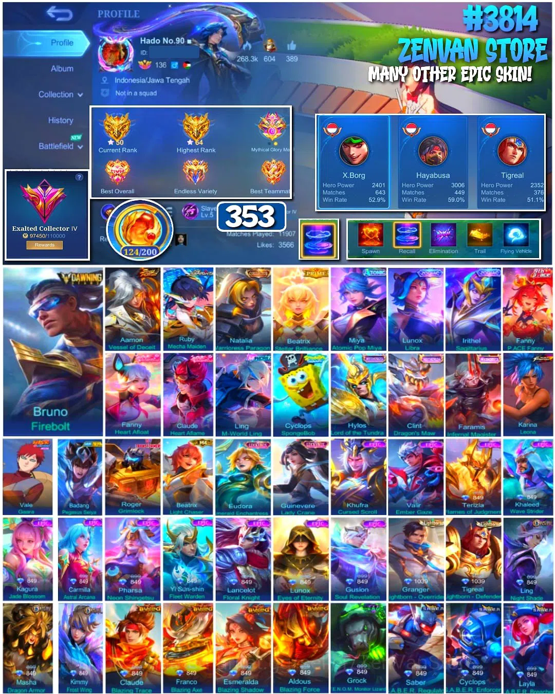 Mobile Legends: Bang Bang Accounts #3814 353 Skins | Collector Natalia | Drawing Brun image 1
