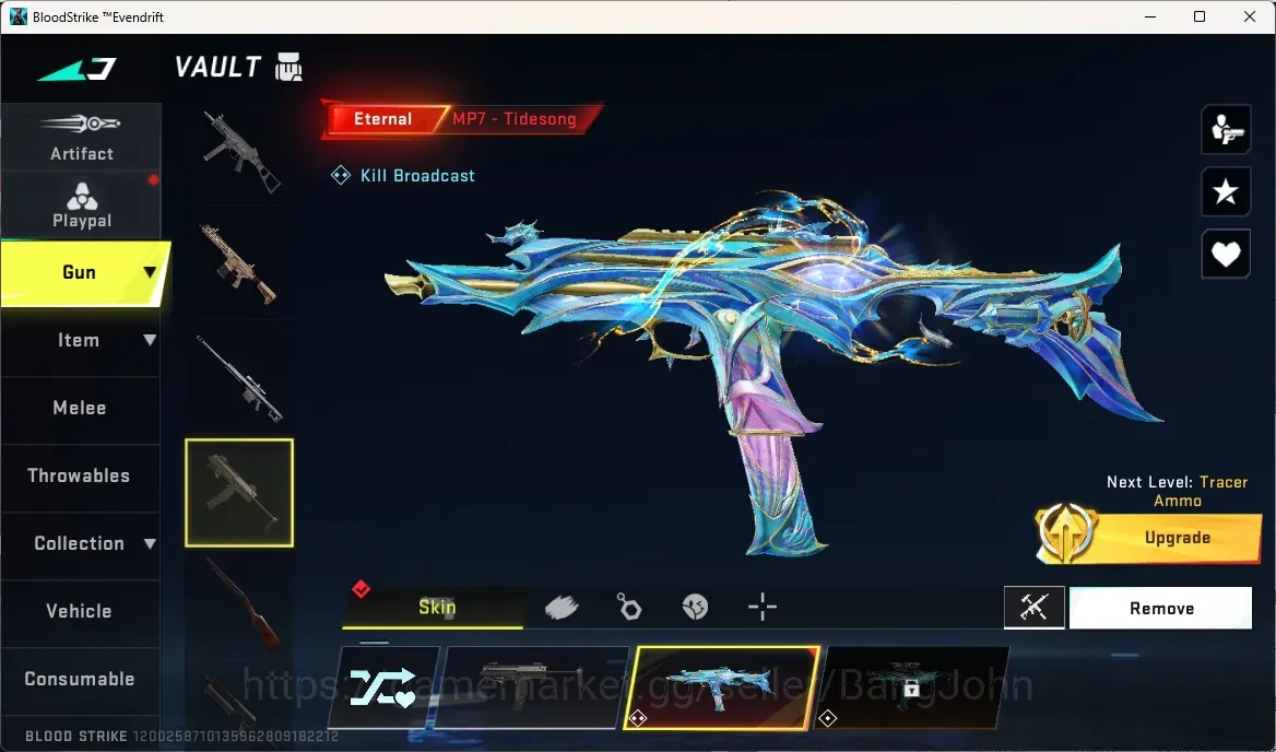 Blood Strike Accounts High-End ASIA|2 Eternal Guns:MP7-Tidesong Lv2,D.E-Scorpius|2 Ultra Melee:The Iron-,Talon Knife|4 1