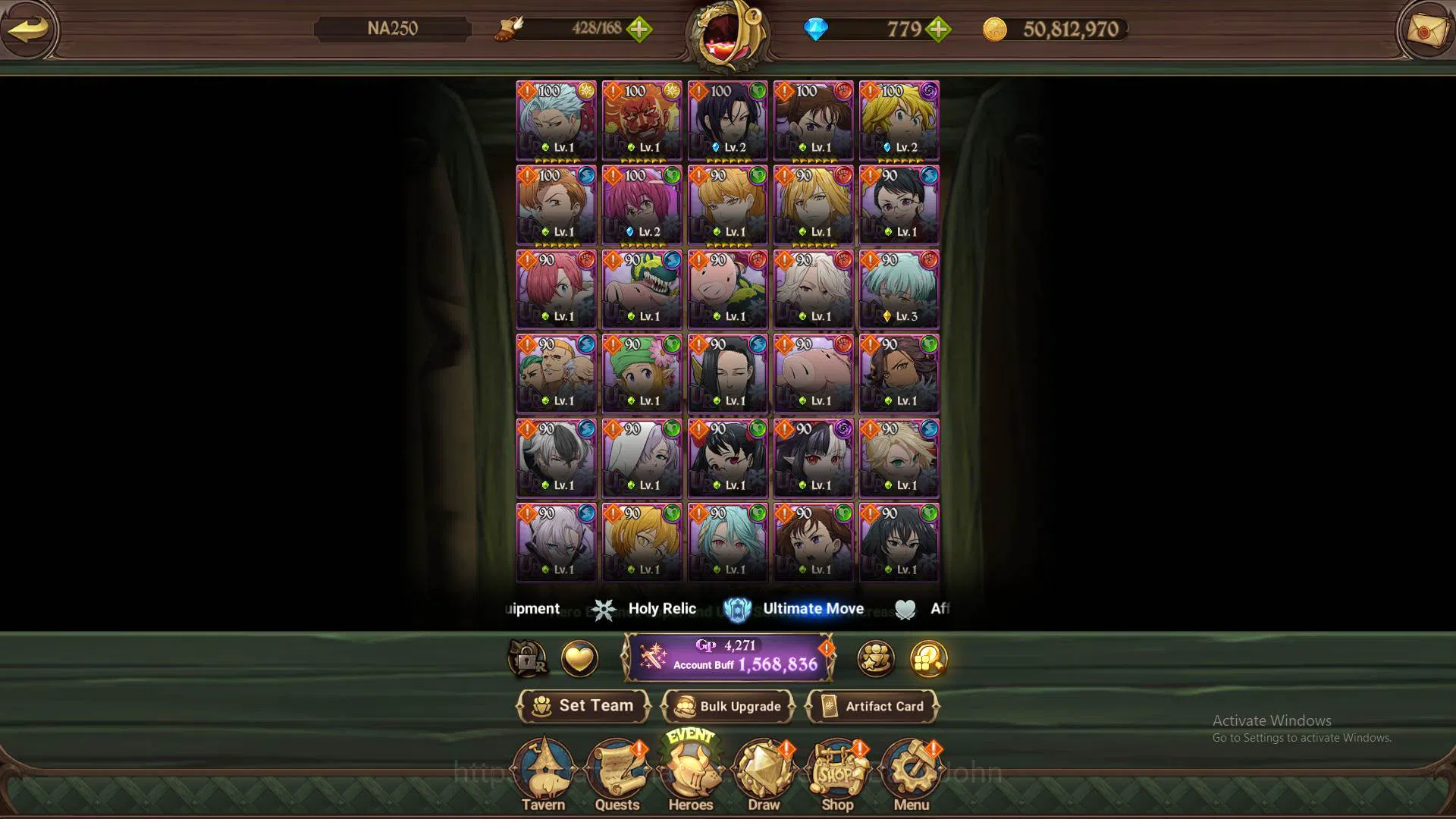The Seven Deadly Sins: Grand Cross Accounts Others GLOBAL|1.5M CC|LS 100+DM 779| UR Oppressor DK, Mael 2/6, Demon King 6