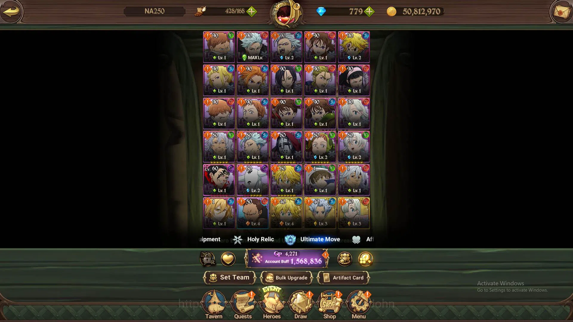 The Seven Deadly Sins: Grand Cross Accounts Others GLOBAL|1.5M CC|LS 100+DM 779| UR Oppressor DK, Mael 2/6, Demon King 7