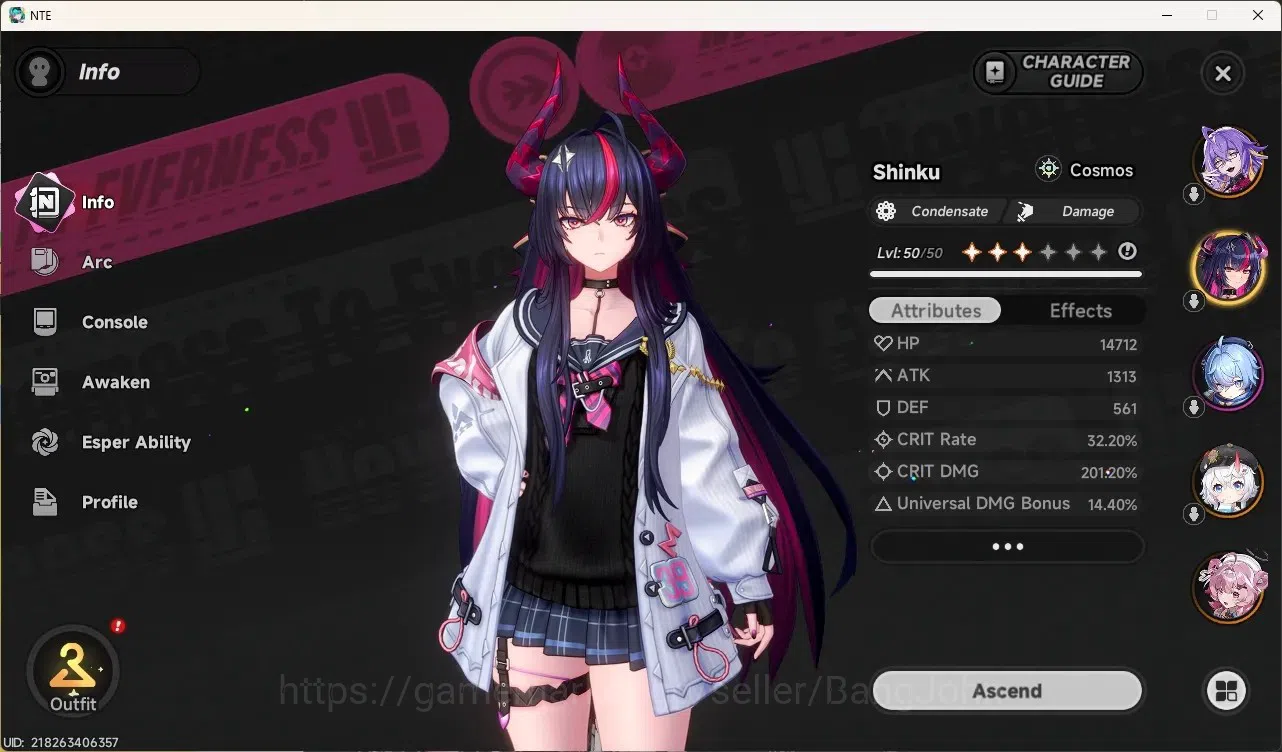 Neverness to Everness Accounts EU|Hunter Lv 33|4 S-Class/1 Limited [Shinku Awaken 3 + Sign + Student Outfit]|6 A-Class|MC 2