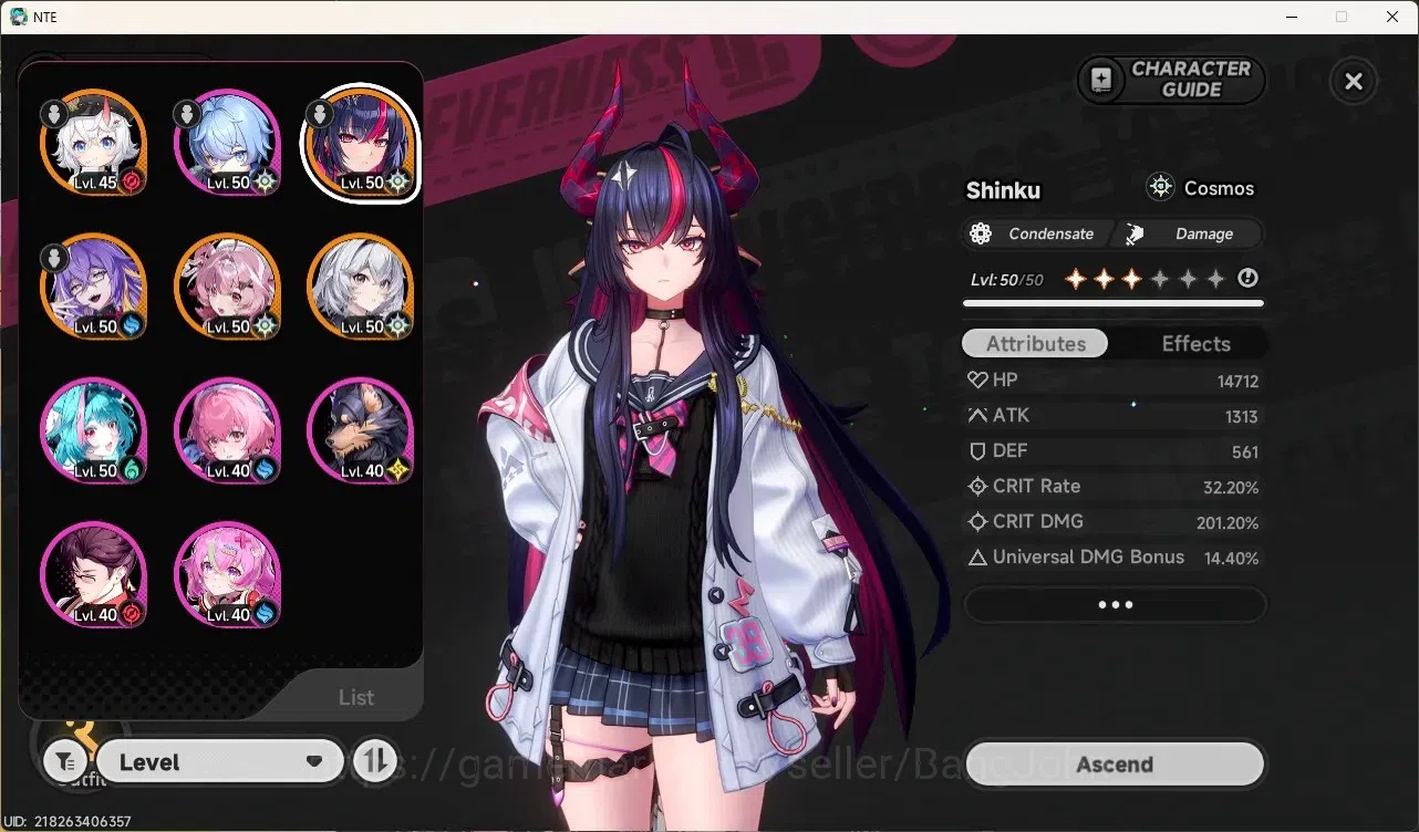 Neverness to Everness Accounts EU|Hunter Lv 33|4 S-Class/1 Limited [Shinku Awaken 3 + Sign + Student Outfit]|6 A-Class|MC 3