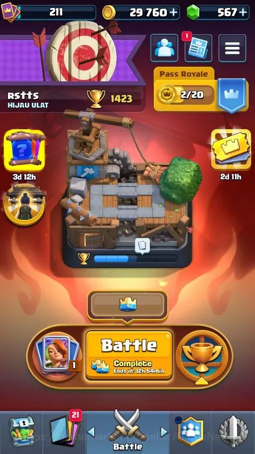 Clash Royale Accounts High-End Lv 211|Trophy 1423|KTL 8|Card 33/122|2 EVO 1 Legend 15 Rare 16 Common|2 Wildshard|Take 1