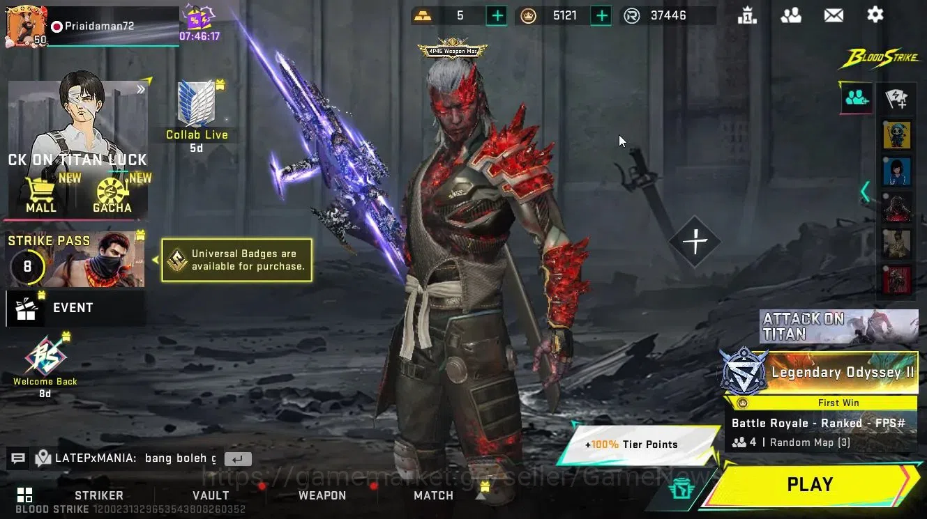 Blood Strike Accounts Collab Skin ASIA|1 ETERNAL Deagle Scorpius Lv2|ULTRA Melee 1
