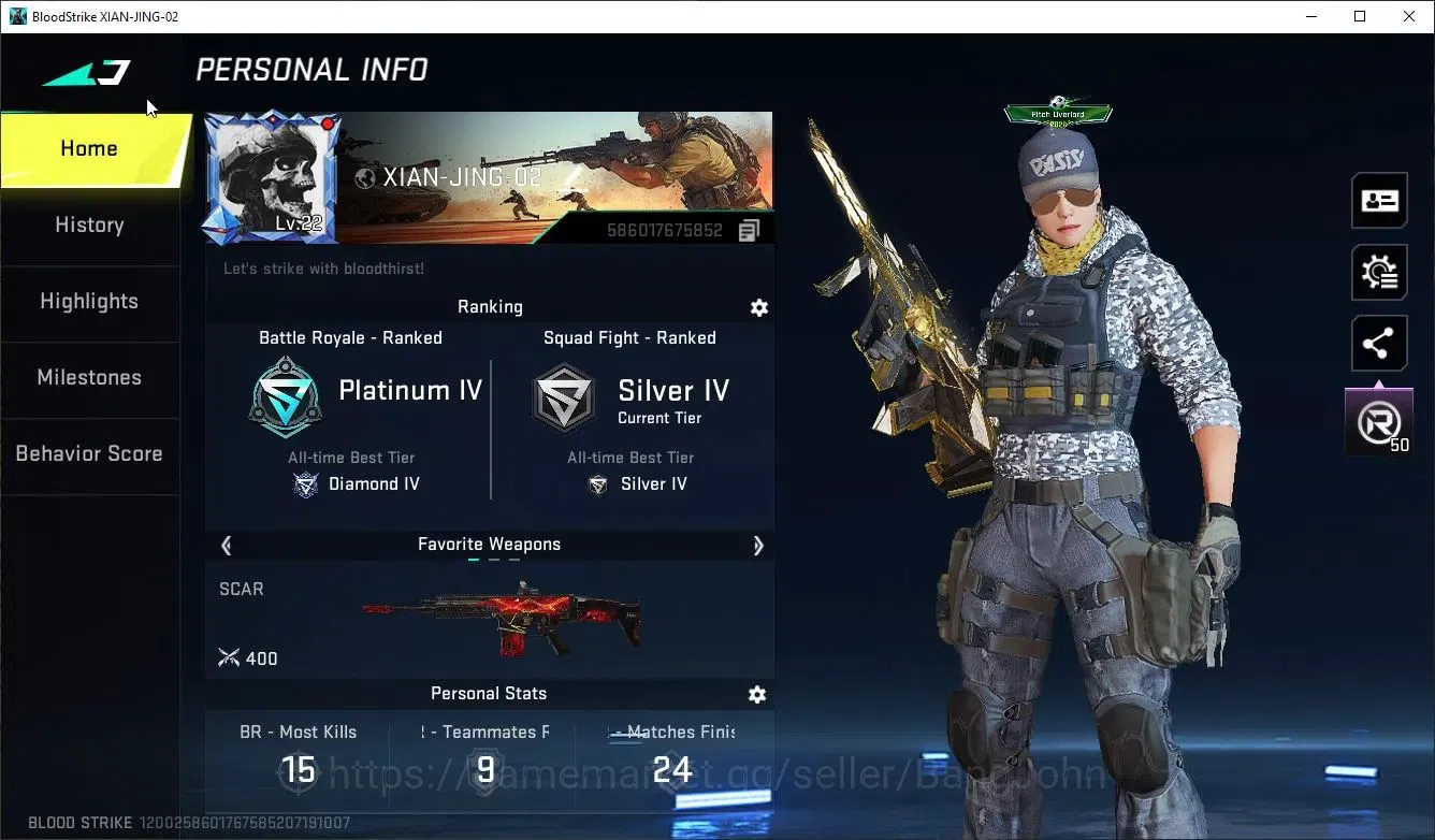 Blood Strike Accounts Others ASIA |ETERNAL: AUG-Empyrean|Limited: Origin-12 Playmaker|2 TR(MCX,FN2000)|1 Ultra|6 1