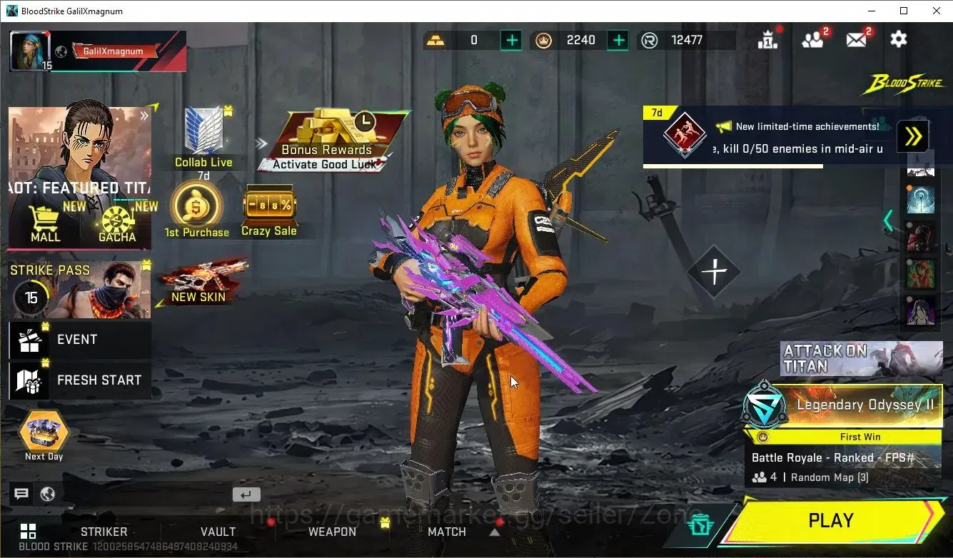 Blood Strike Accounts Collab Skin ASIA|1 ETERNAL Galil-Blight Embrance Lv2|ULTRA Magnum-Mako|3 1
