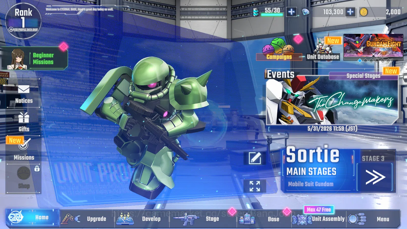 SD Gundam G Generation ETERNAL Accounts Global Rank 1 | FreshStory | 100+K Diamond, Selector Banner On, 6Gundam SSR+ 2Supp