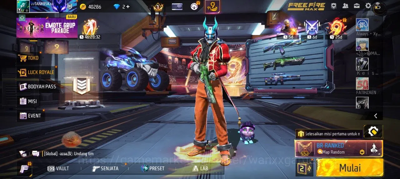 Free Fire Accounts Indonesia | AKUN LVL 51 VAULT 77 EMOTE 5 TAS 16 WEAPON 84 | W413 1