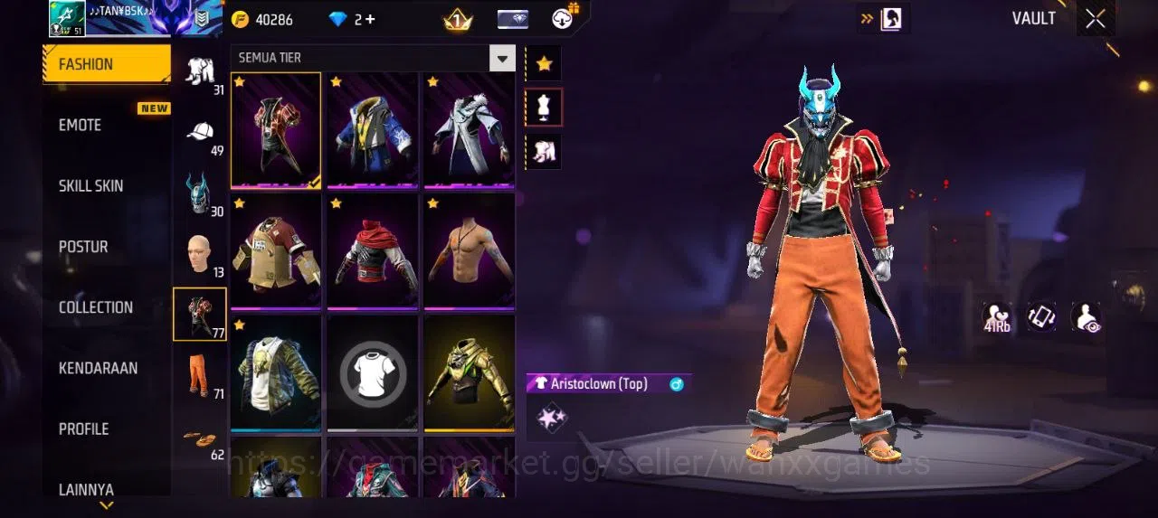 Free Fire Accounts Indonesia | AKUN LVL 51 VAULT 77 EMOTE 5 TAS 16 WEAPON 84 | W413 2