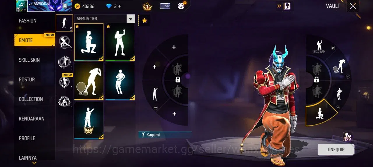 Free Fire Accounts Indonesia | AKUN LVL 51 VAULT 77 EMOTE 5 TAS 16 WEAPON 84 | W413 3