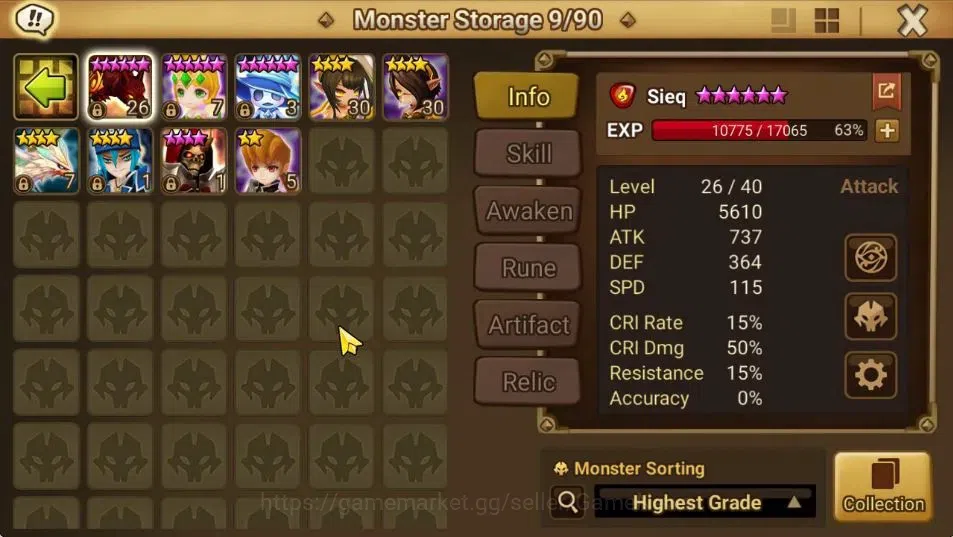 Summoners War: Sky Arena Accounts End-Game GLOBAL Lv 66|1 LD[Birgitta]|15 Total NB5[Savannah,Oliver,Riley,Etc]+46 12