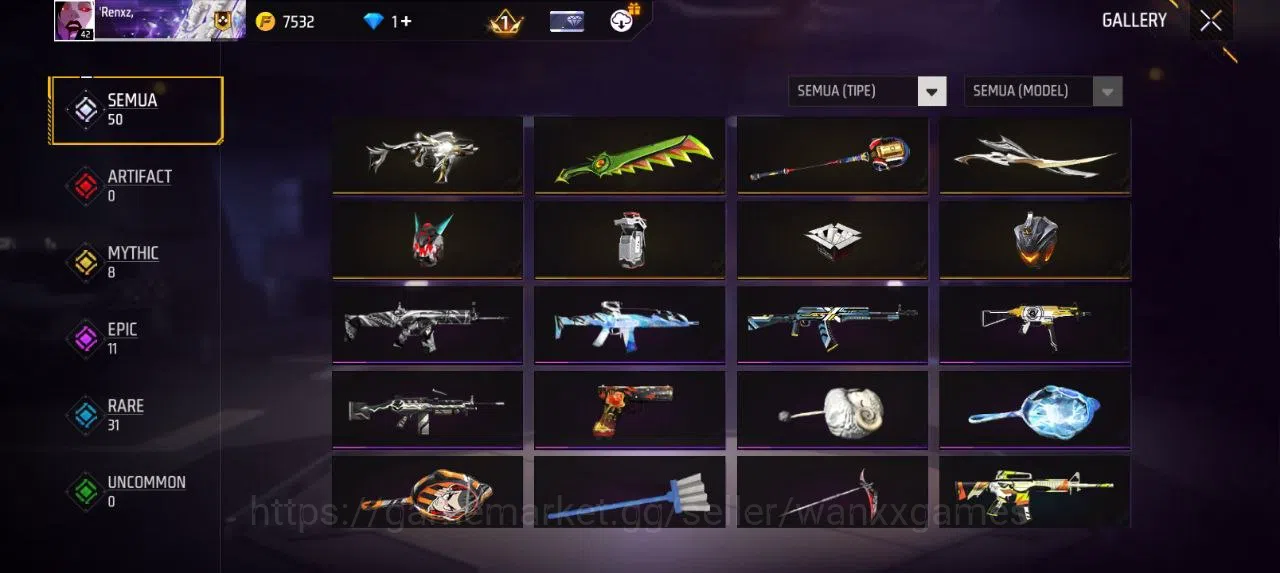 Free Fire Accounts Indonesia | AKUN LVL 42 VAULT 52 EMOTE 9 KATANA LOBY 1 TAS 12 SKYWING 1 WEAPON 50 | W649 7