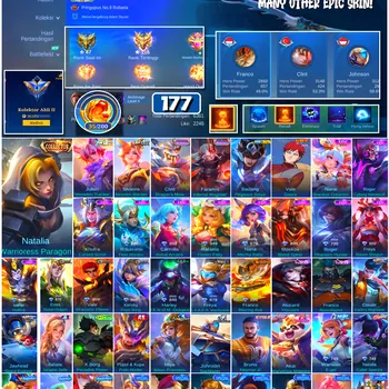 Mobile Legends: Bang Bang Accounts #4703 177 Skins | Badang Pegasus Seiya (SAINT SEIYA) | Vale Gaara (NARUTO) | Natalia