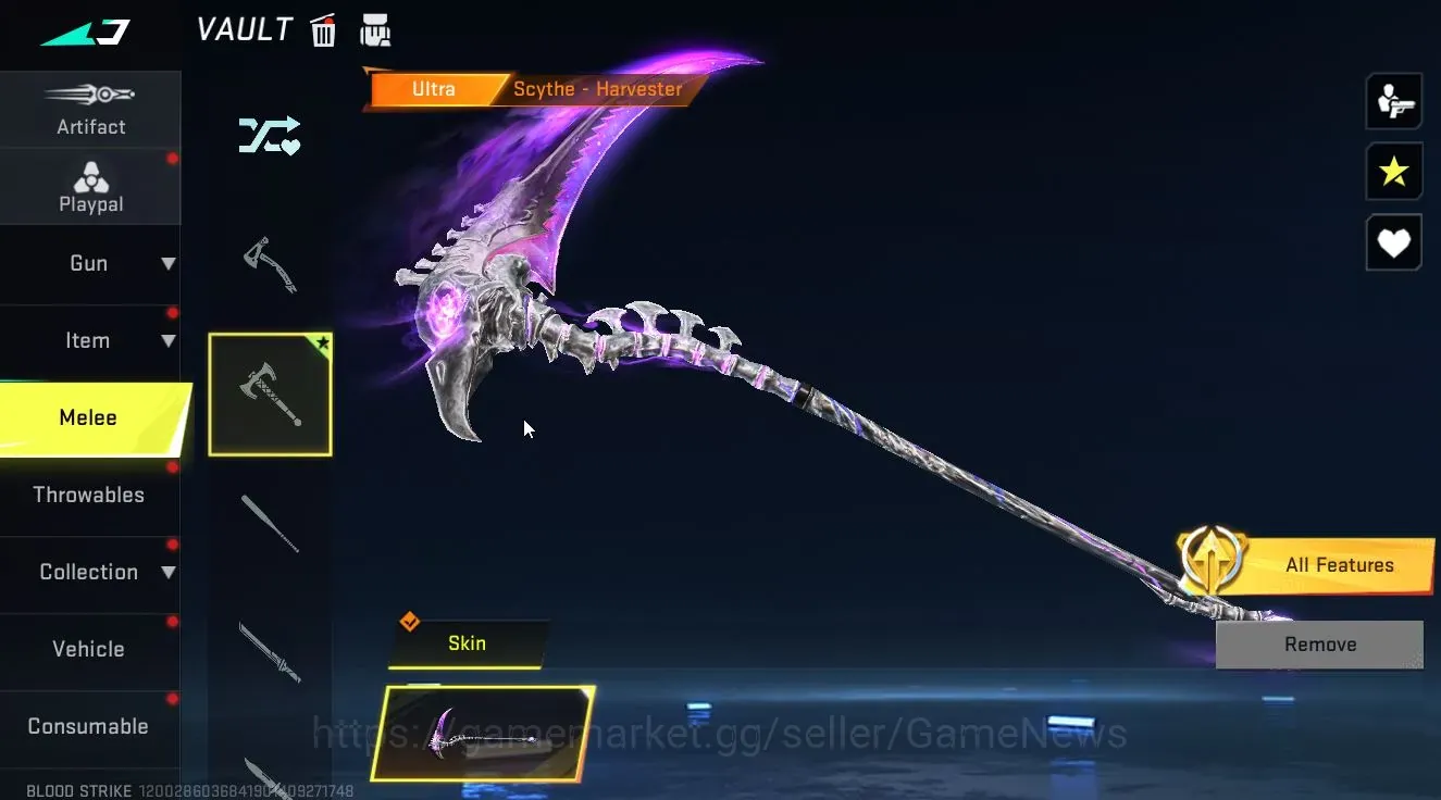 Blood Strike Accounts Rare Skin Asia|Melee Scythe - Harvester+ 3 Legendary Nova Vogue,URB Lightning,EndBringer+ 5 Striker 1
