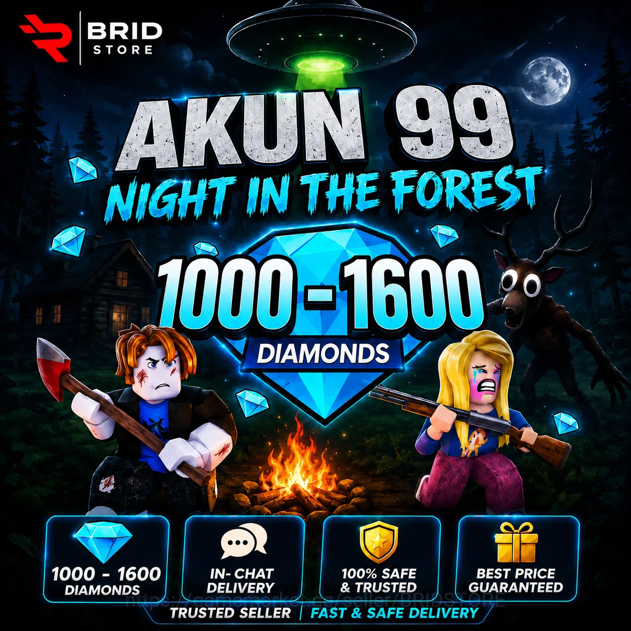 Roblox Accounts 99 Nights in the Forest | 1000-1600 Diamonds image 1