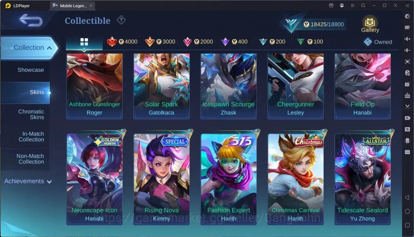 Mobile Legends: Bang Bang Accounts Collector Global |Hero 76|Skin 77|Seasoned|Prime Granger|Spongebob Cyclops|M7 Granger|9th 11
