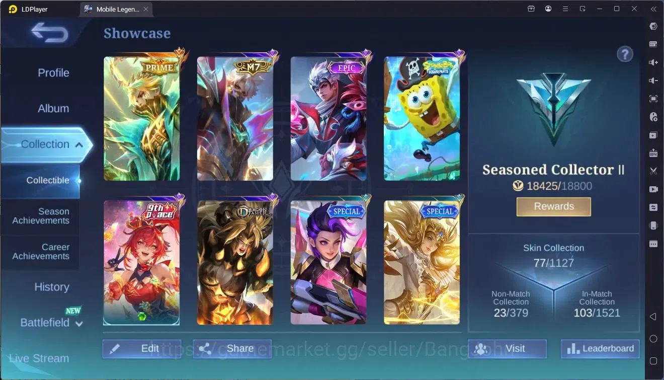 Mobile Legends: Bang Bang Accounts Collector Global |Hero 76|Skin 77|Seasoned|Prime Granger|Spongebob Cyclops|M7 Granger|9th 2